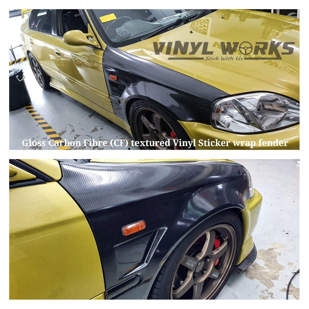 Fender Wrap with Glossy Carbon Fiber textured Vinyl Sticker, Car