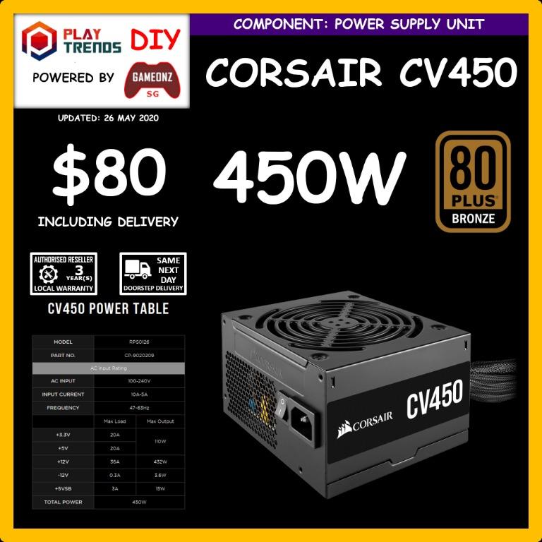 Free Same Next Day Delivery Corsair Cv450 450w Psu 80 Bronze Component Power Supply Unit Psu Sku Cp 909 Na Electronics Computer Parts Accessories On Carousell