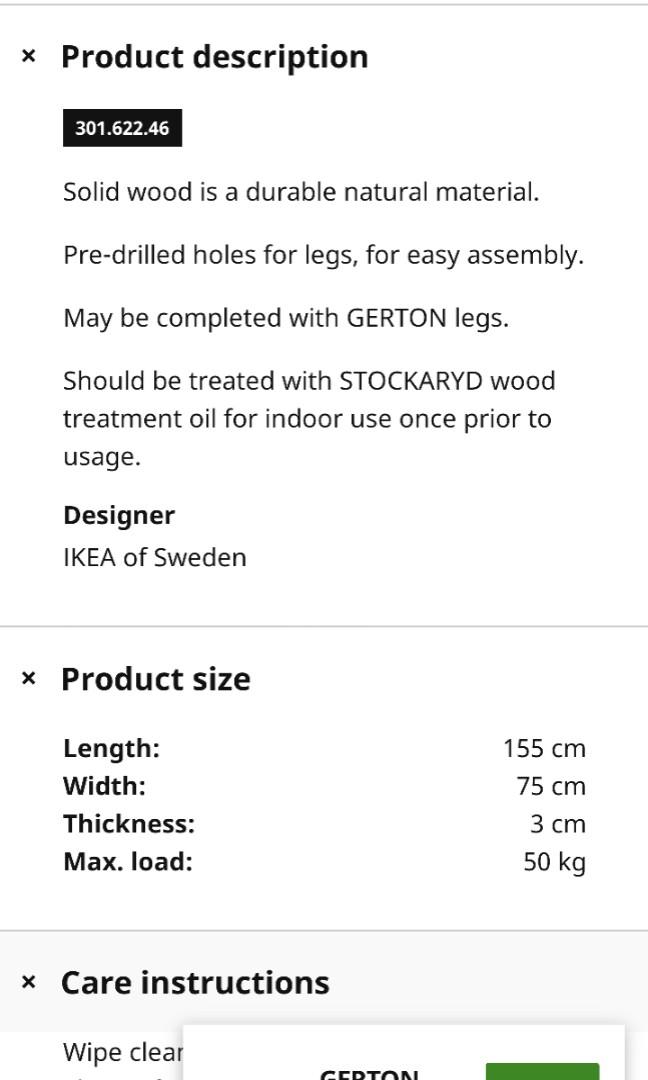 Ikea Gerton table top, Furniture & Home Living, Furniture, Tables