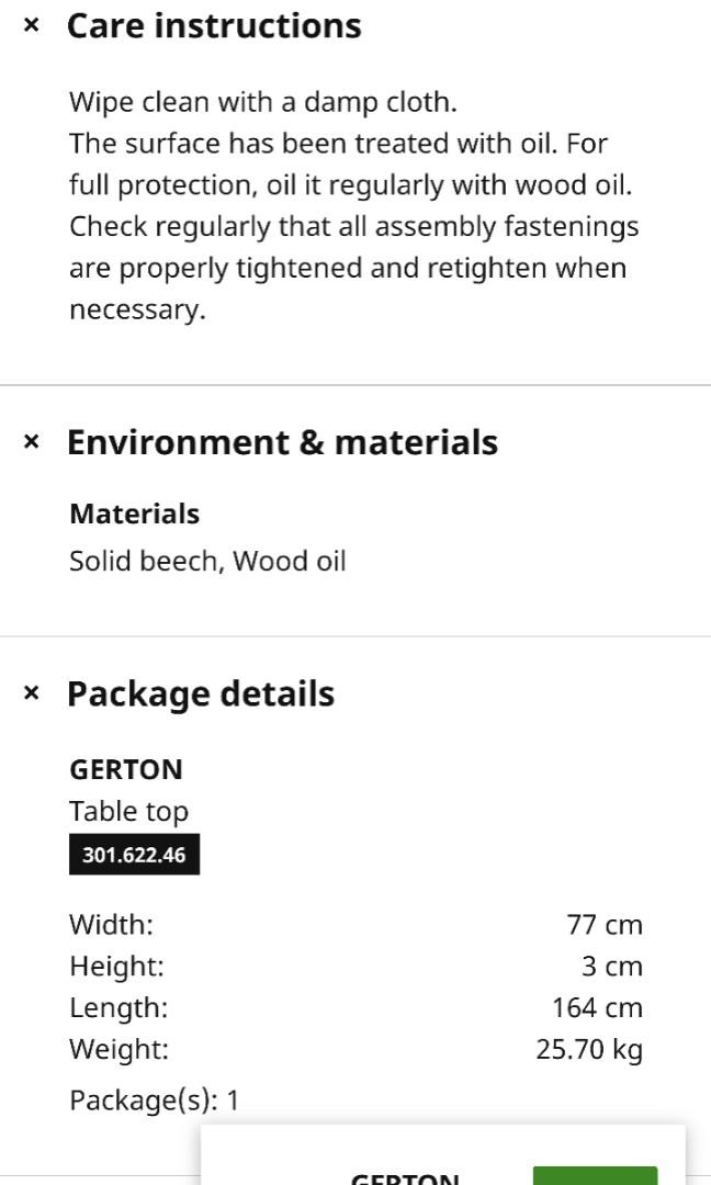 Ikea Gerton table top, Furniture & Home Living, Furniture, Tables