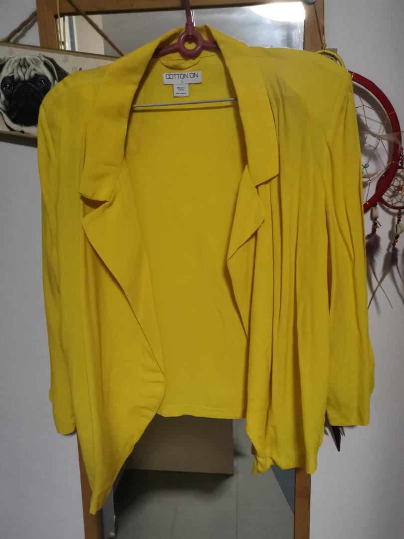 Plus Size Shoulder Padded Yellow Cardigan Women S Fashion Clothes Outerwear On Carousell