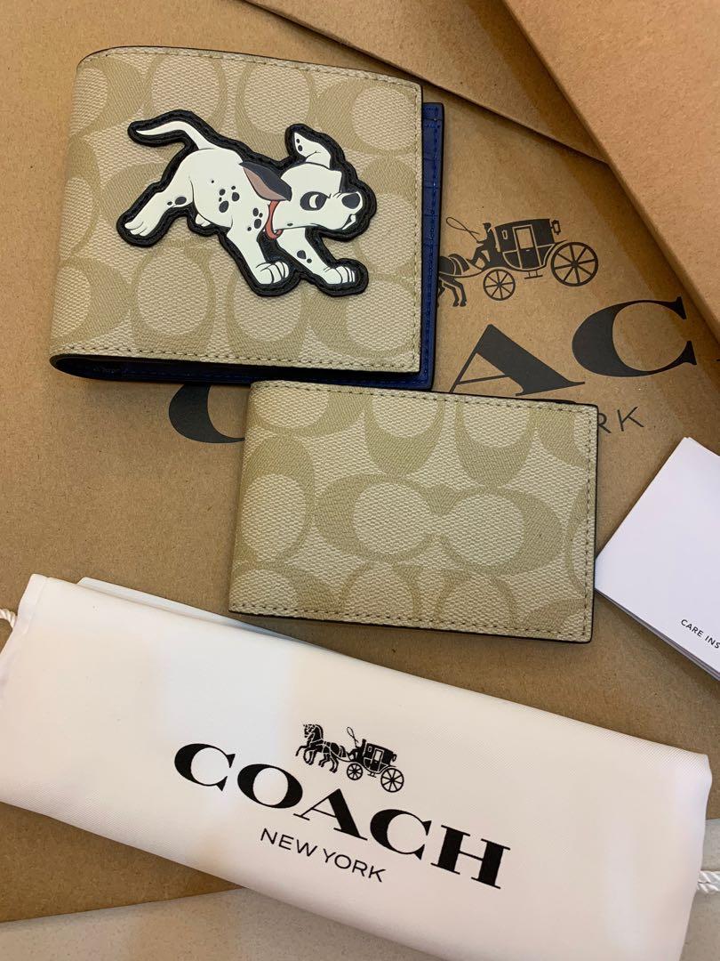 Ready Stock authentic coach 91655 Disney x coach canvas with Dalmatian card holder wallet