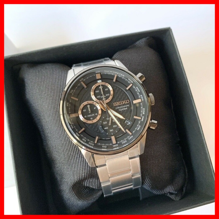Seiko Chronograph Black w/ Rose Gold Dial Silver Stainless Steel Men Watch,  Men's Fashion, Watches & Accessories, Watches on Carousell