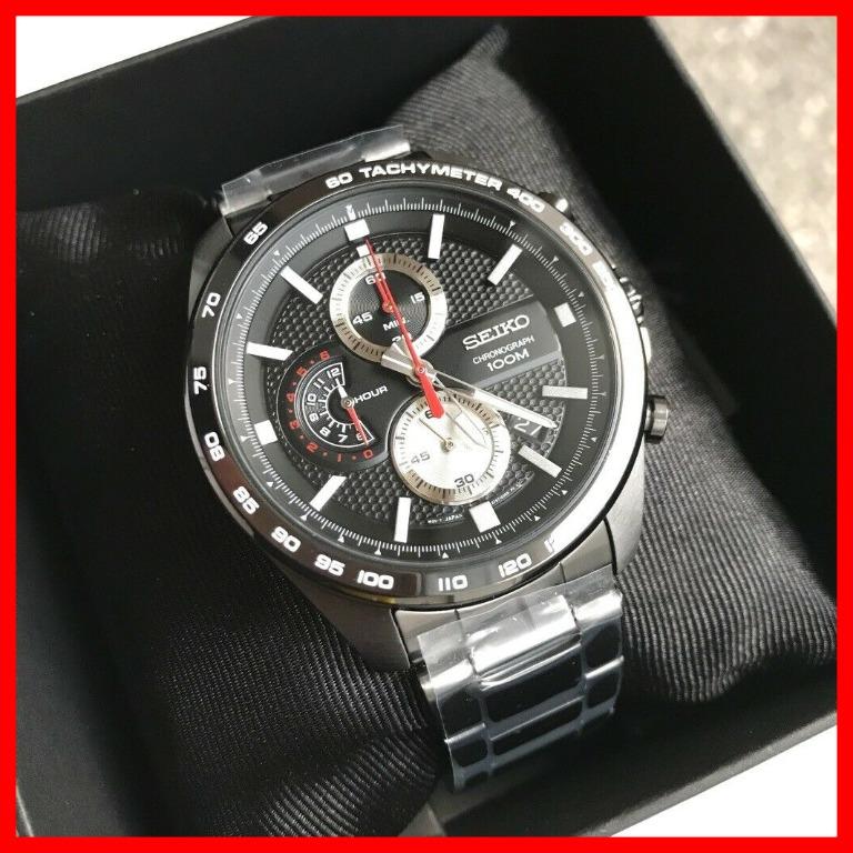 Seiko Chronograph Tachymeter Black Dial Black Silver Steel Men Watch Men S Fashion Watches On Carousell