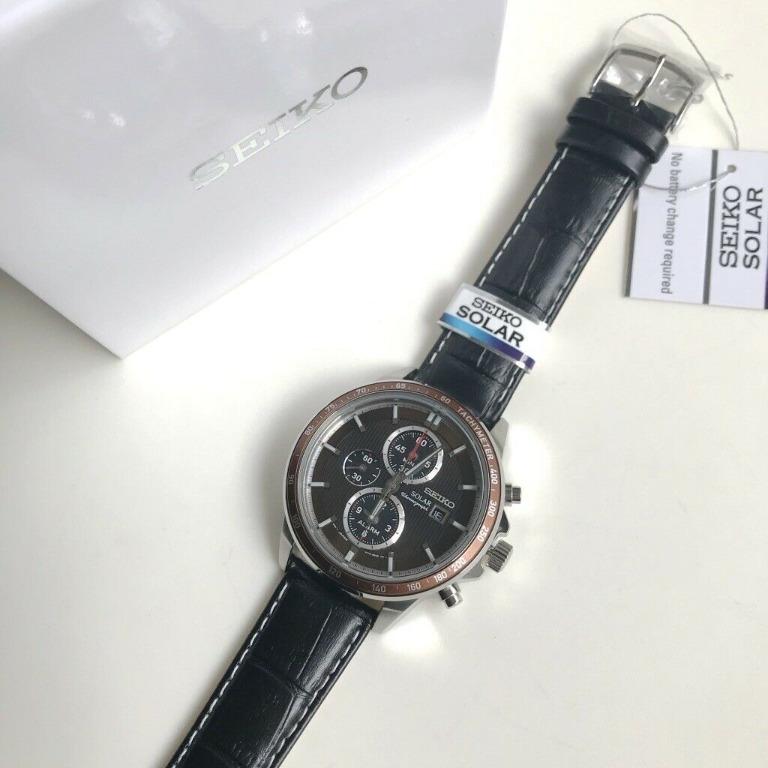 Seiko Solar Chronograph Tachymeter Copper Dial Black Leather Strap Men  Watch, Men's Fashion, Watches & Accessories, Watches on Carousell