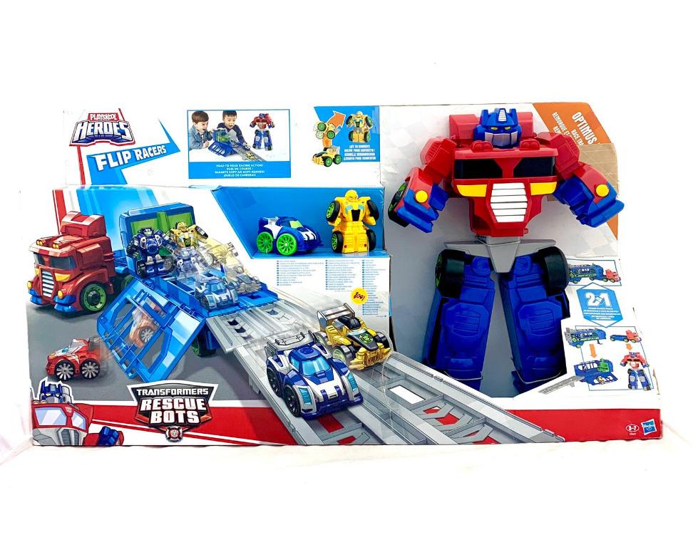 transformers rescue bots flip racers race track trailer playset