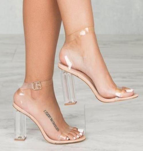 transparent block heel sandals