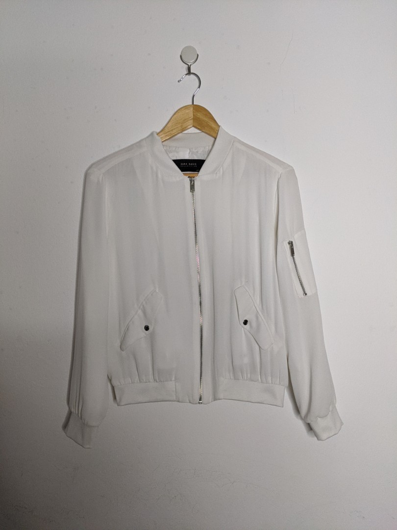 Zara white bomber jacket, Women's Fashion, Coats, Jackets and Outerwear ...