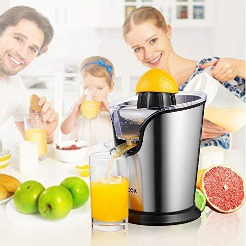 Orange Juice Squeezer Electric Citrus Juicer with Two Interchangeable Cones  Suitable for orange, lemon and Grapefruit, Brushed Stainless Steel