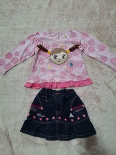 1 set baju & rok anak perempuan pink