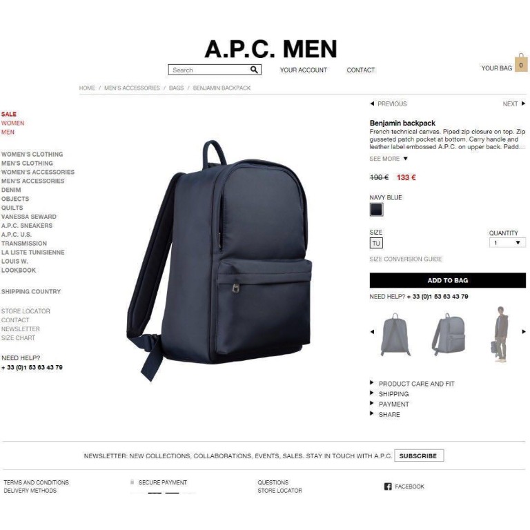 Apc benjamin backpack sale