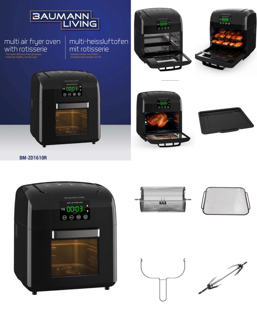 Baumann Living Multi Air Fryer with Rotisserie, Furniture & Home Living