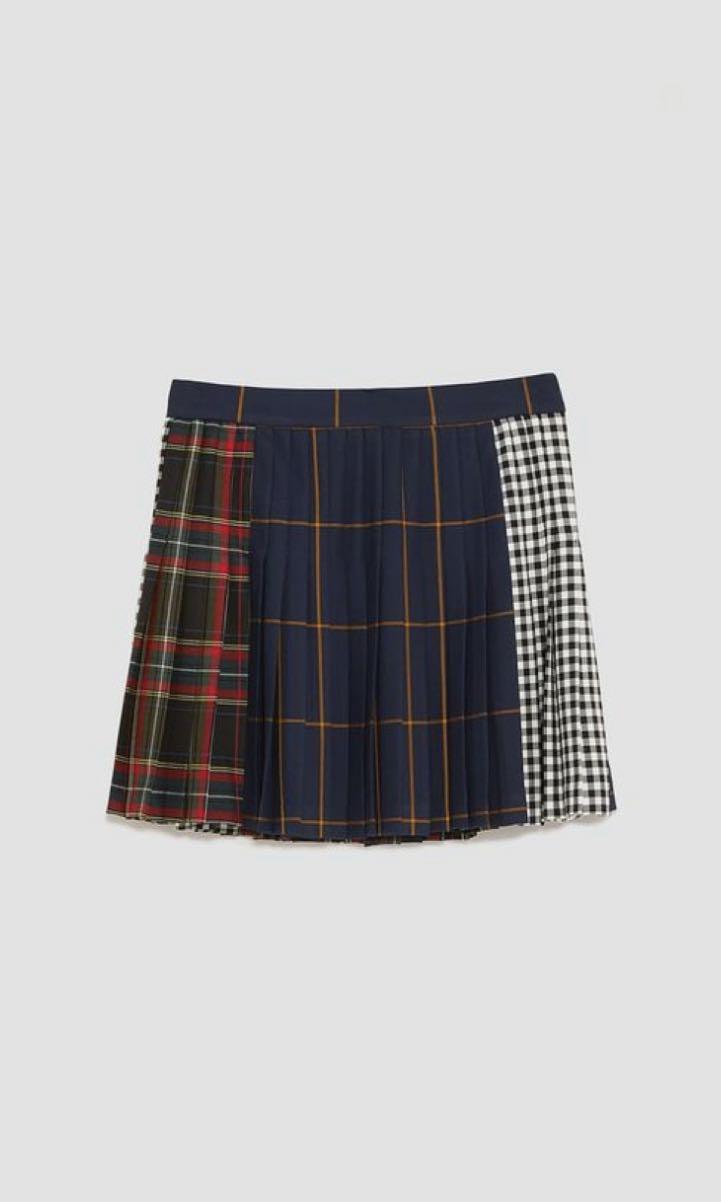 MAILED BN Zara plaid patchwork skirt Women s Fashion Bottoms