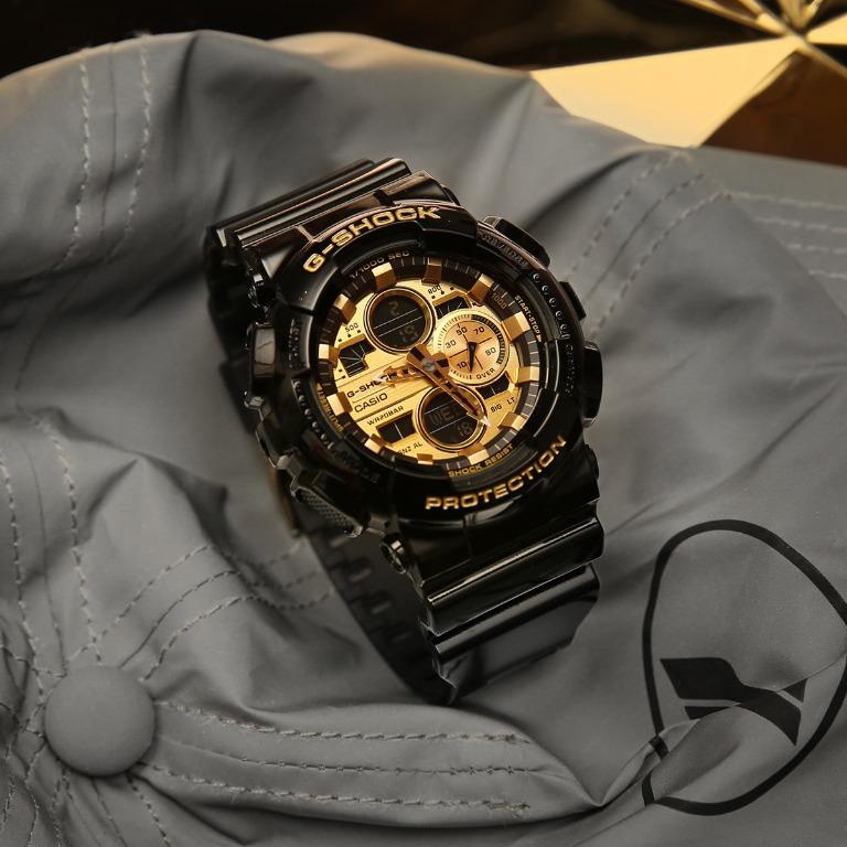 Casio G Shock GA 140GB 1A1 GA 140GB 1A GA 140GB 1 GA 140GB GA 140 Glossy Black Finish Gold Highlights Men s Watch