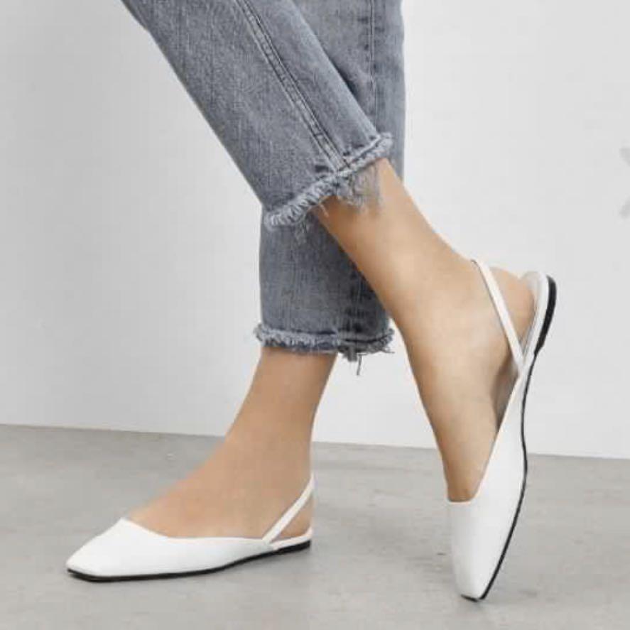 Charles Keith White Square Toe Slingback Flats