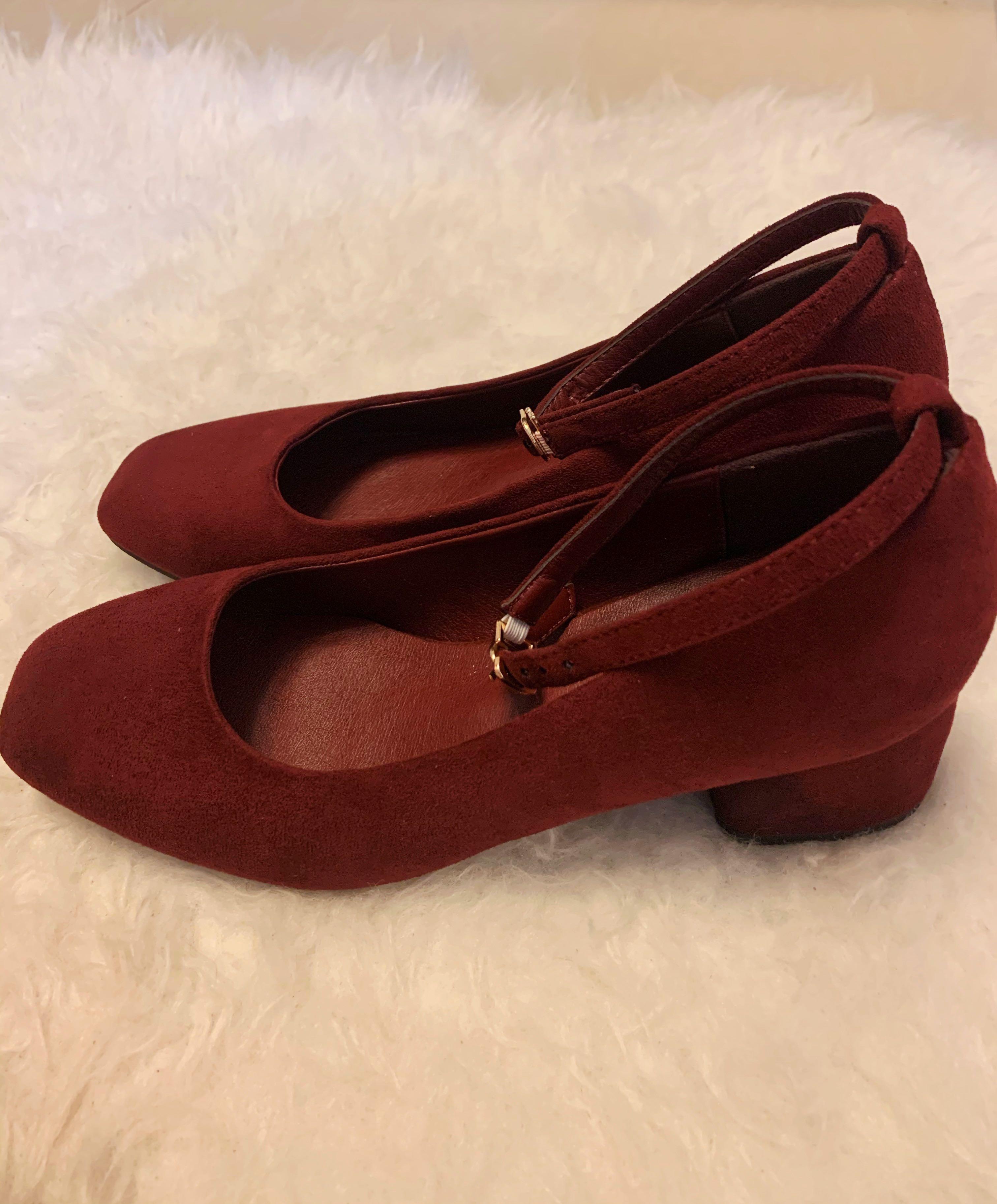 dark red block heels