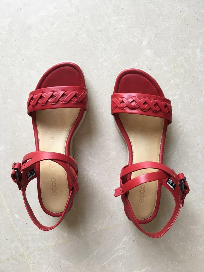 ecco red leather sandals