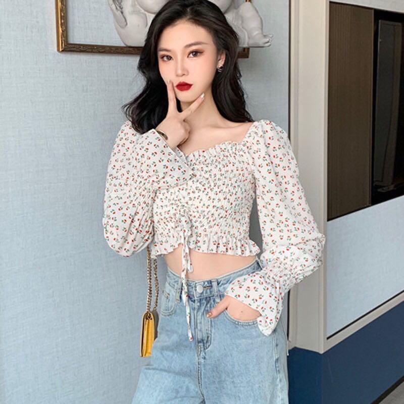 floral ruffle crop top