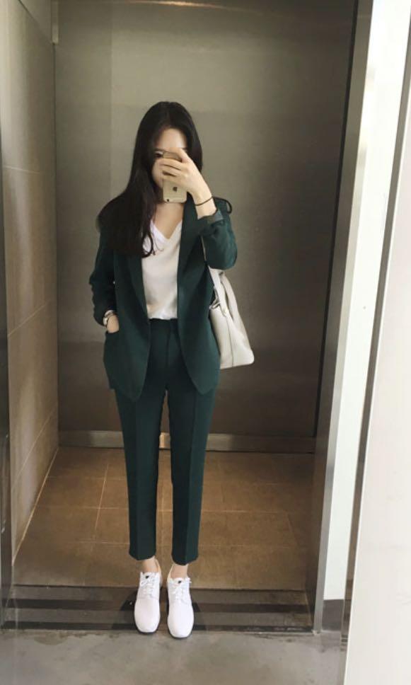 Green Blazer and Black Pants — Flor de Maria Fashion