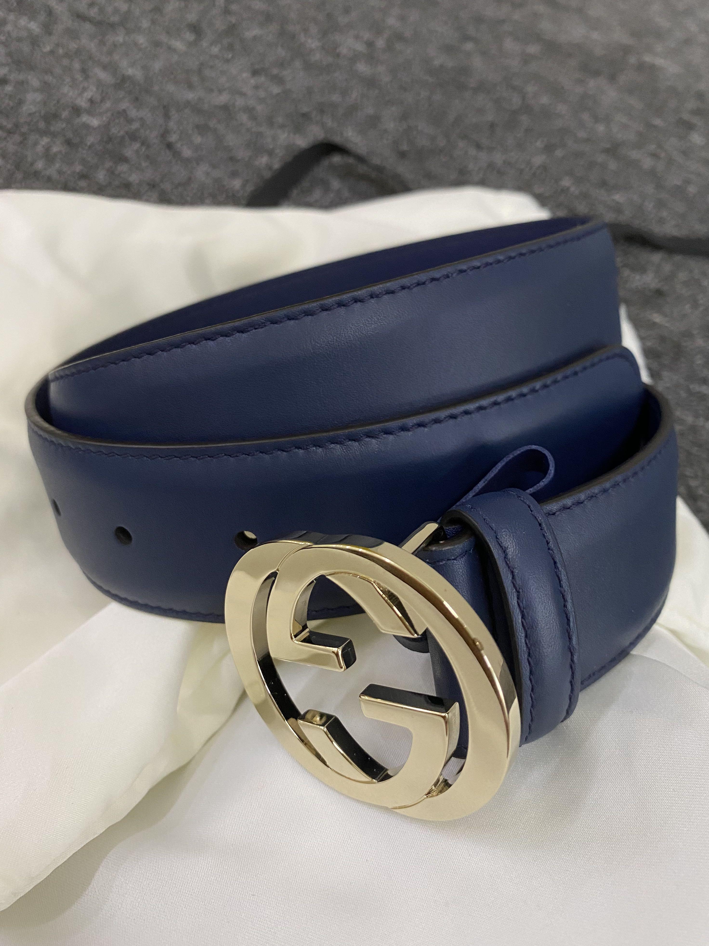 GUCCI Dark Blue Leather Belt with Light 