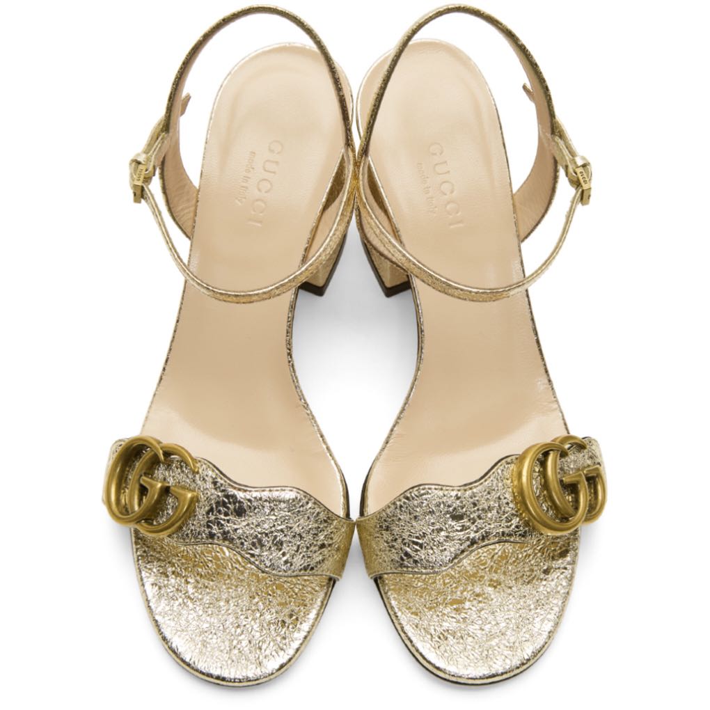 Gucci Gold GG Marmont Heeled Sandals 
