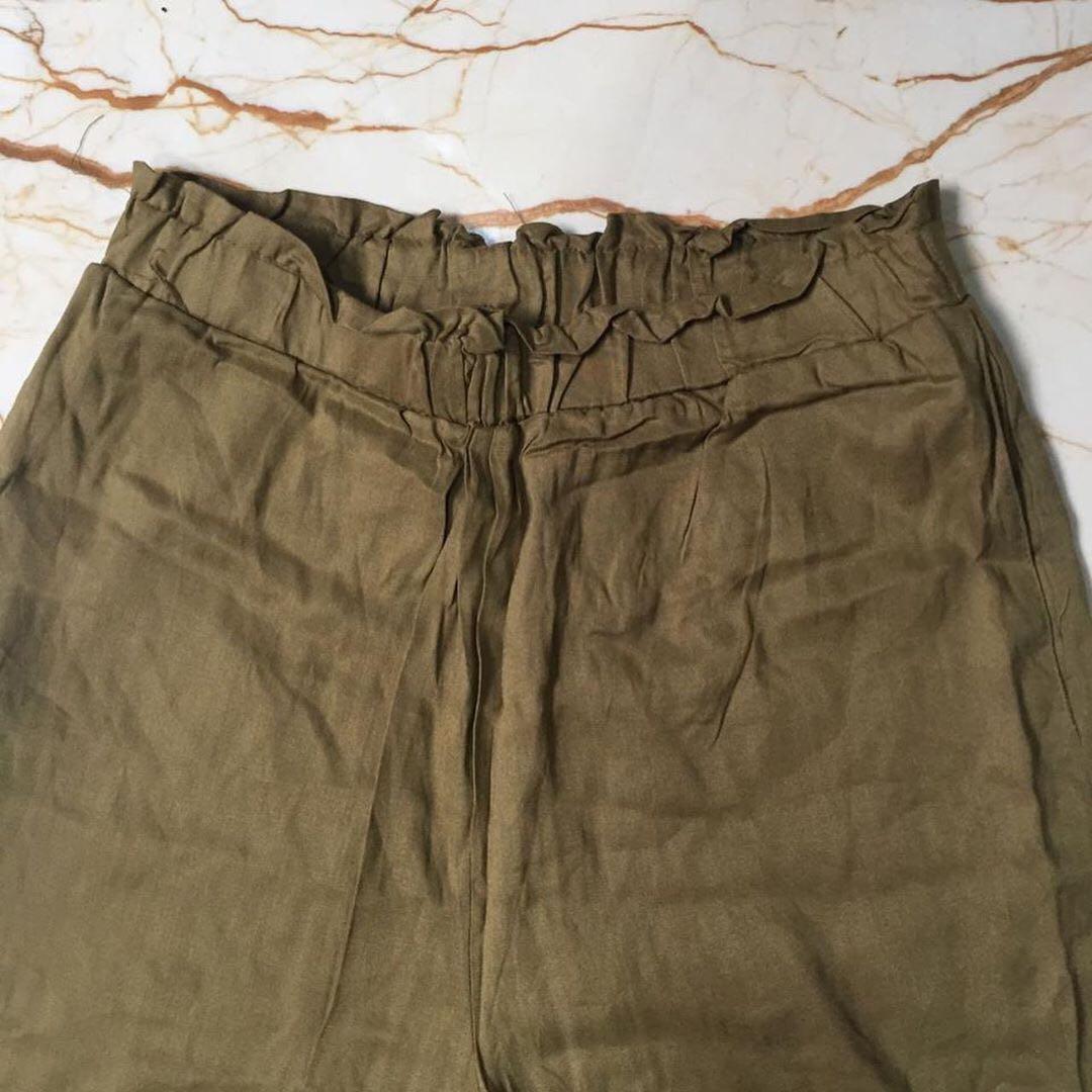 H\u0026M WIDE LEG PANTS - OLIVE GOLD, Fesyen 