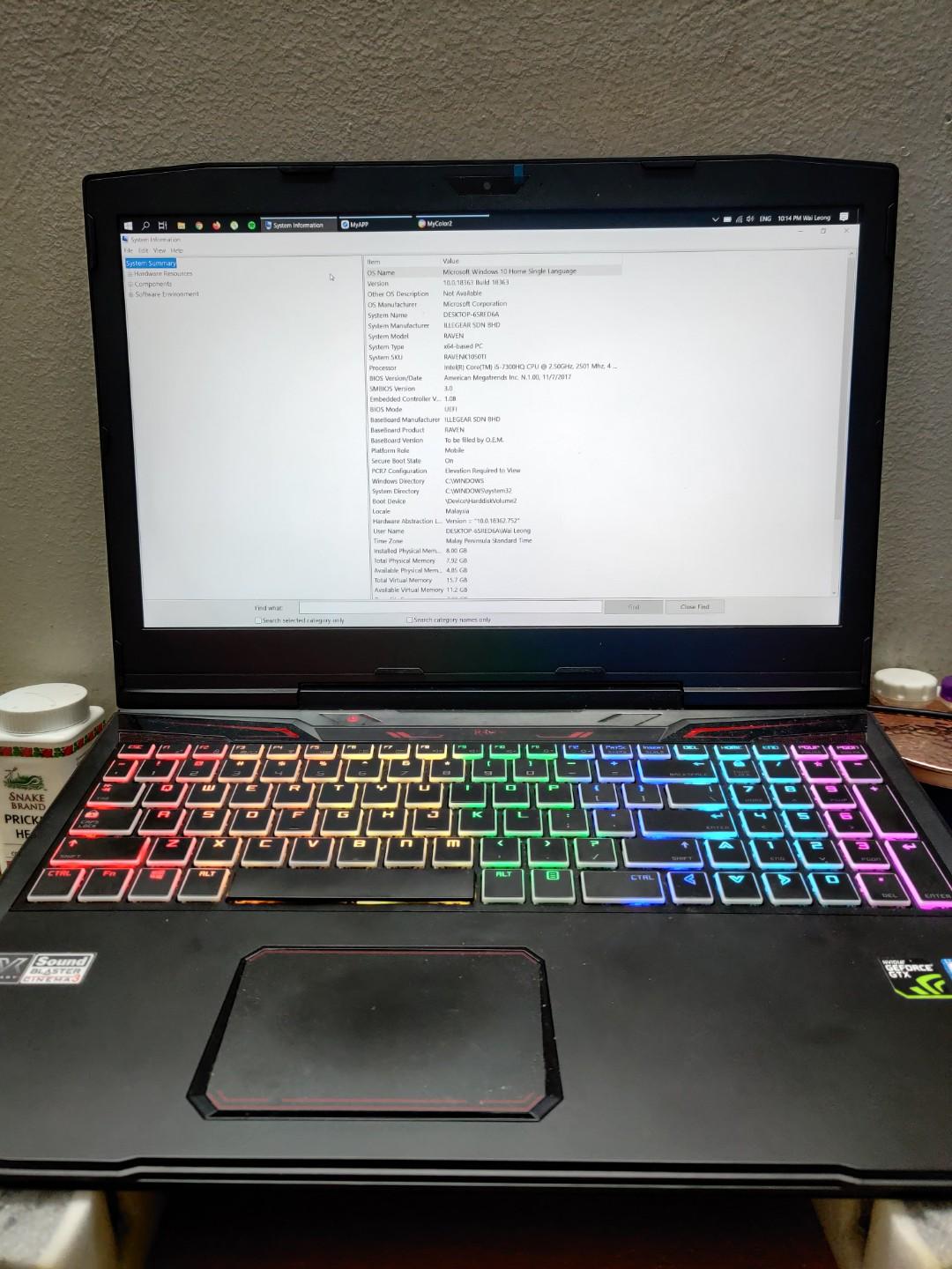 Illegear Raven Gaming Laptop I5 7300hq Gtx 1050ti Electronics Computers Laptops On Carousell