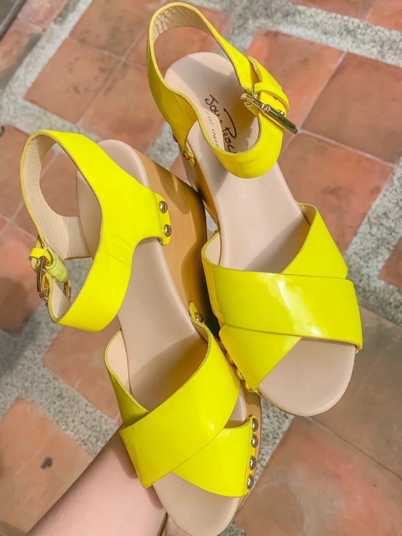 neon yellow wedge heels