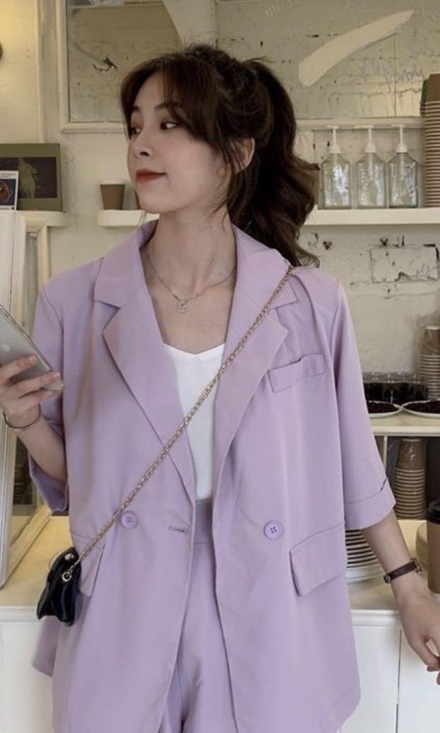 Lilac blazer and shorts on sale