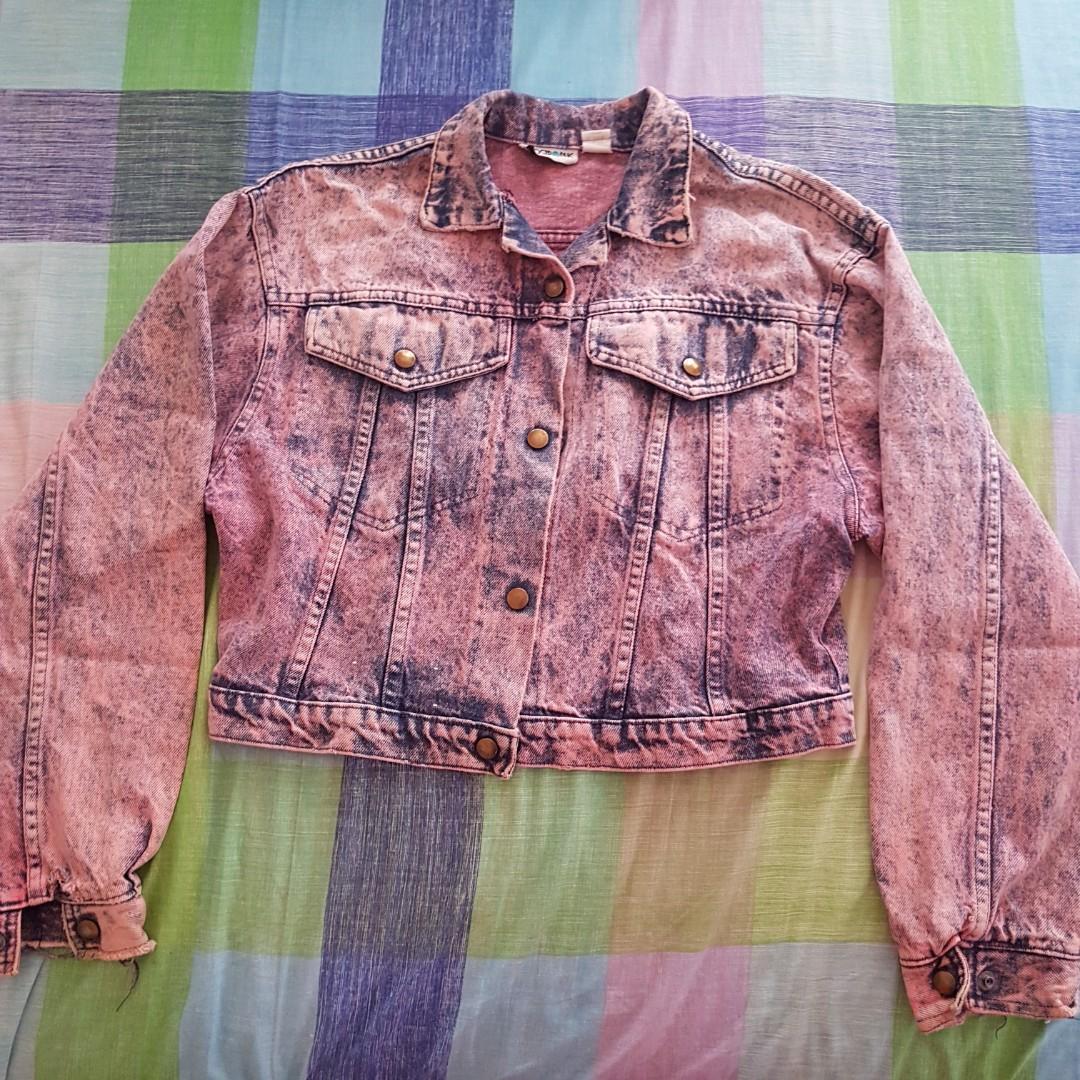 Pink Crop Top Denim Jacket Apostrophe, Women's Fashion, Tops, Others Tops  on Carousell