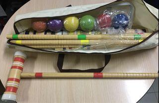 Ropoda Six-Player Croquet Set with Wooden Mallets, Colored Balls, Carrying Bag for Adults and Kids
