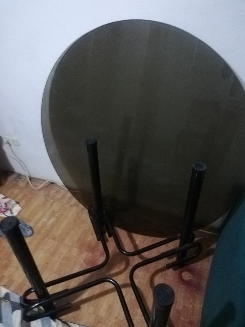 Round Glass Table with Metal base, Furniture & Home Living, Furniture