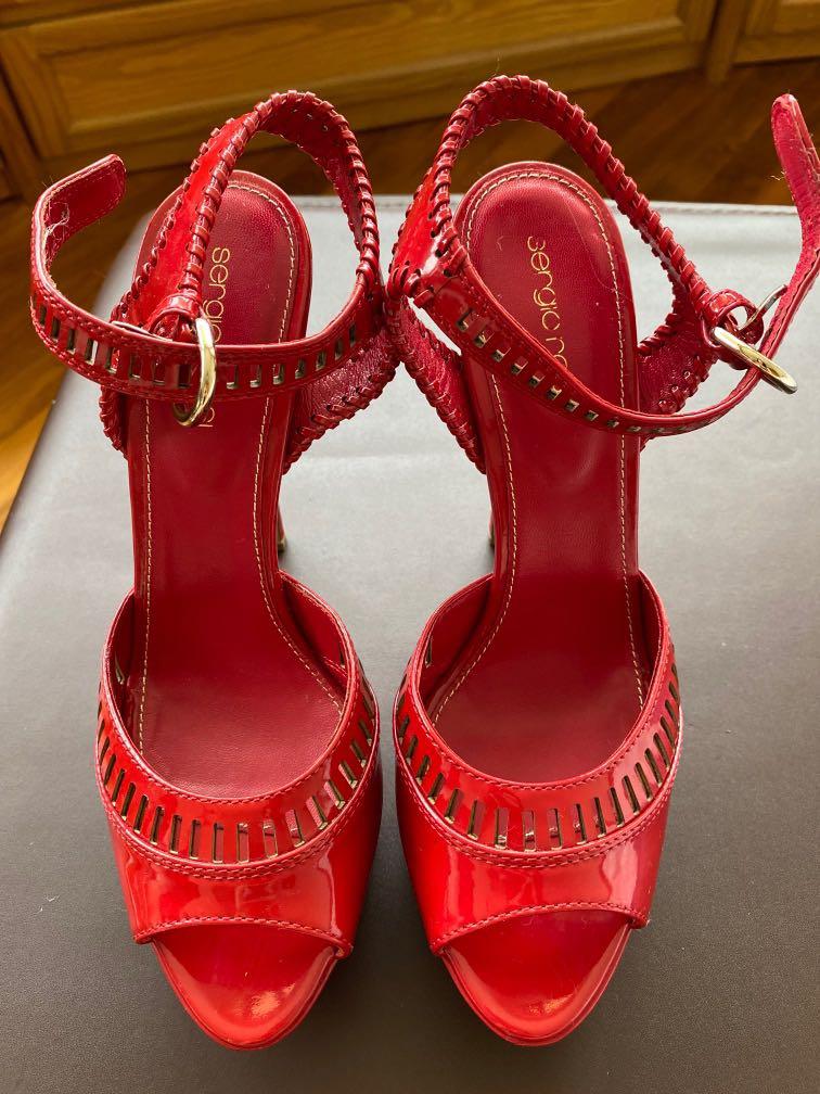 red platform high heel shoes