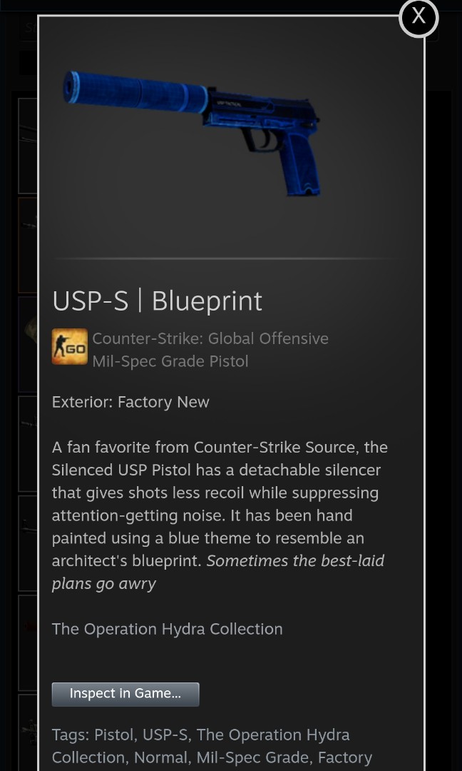 View Usp-S Blueprint (Factory New) Pictures