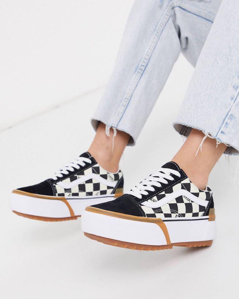 vans checkerboard stacked slip on