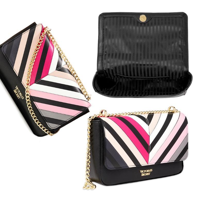 Victoria’s Secret Big Black Chevron Quilt Bond Street Shoulder Bag Retail  $58