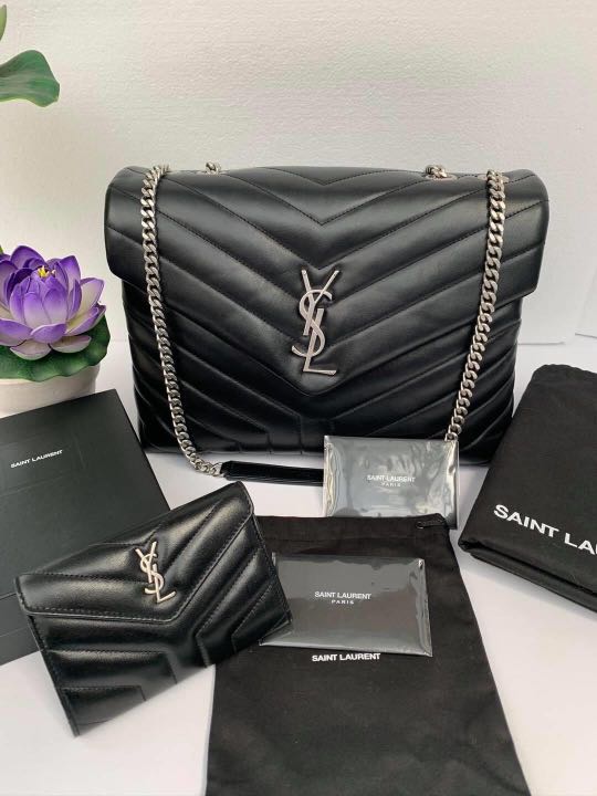 YSL loulou medium and wallet silver hardware lambskin USED ONCE only