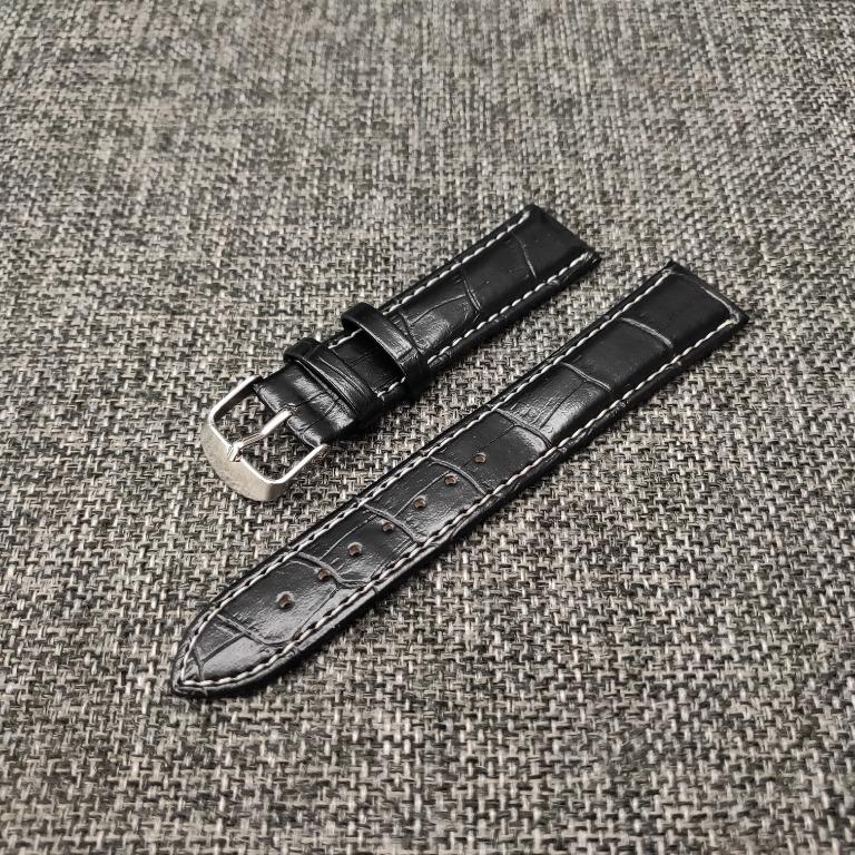 Black leather watch strap white 2025 stitching