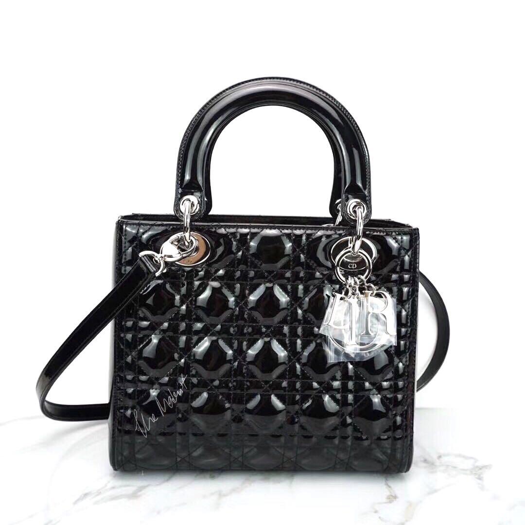Authentic Christian Dior Black Patent Leather Medium Lady Dior Silver Hardware Luxury Bags Wallets Handbags On Carousell