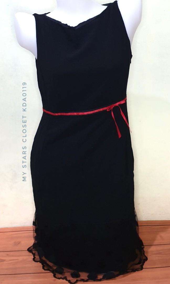 Black dress with red ribbon Women s Fashion Dresses Sets