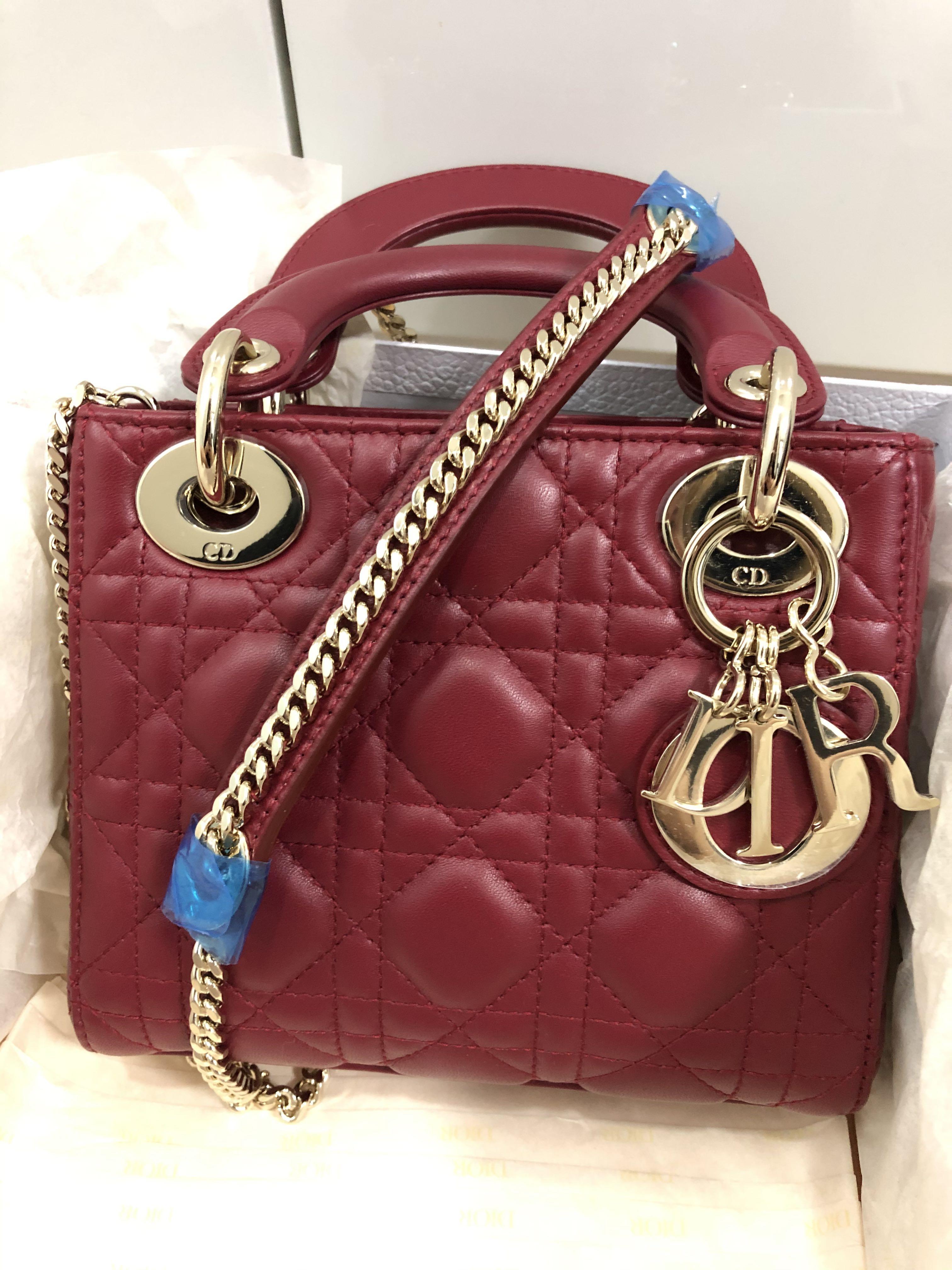 Brand new  Mini Lady Dior handbag with strap in cherry red patent leather  at 1stDibs