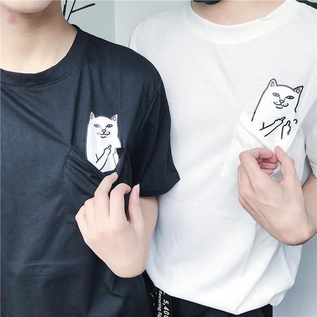 cat giving the finger t shirt