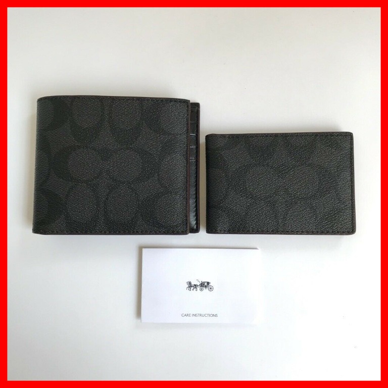 Coach Compact ID Wallet in Signature Black, Men's Fashion, Watches