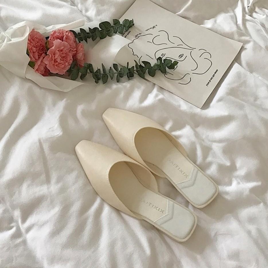cream mules flat