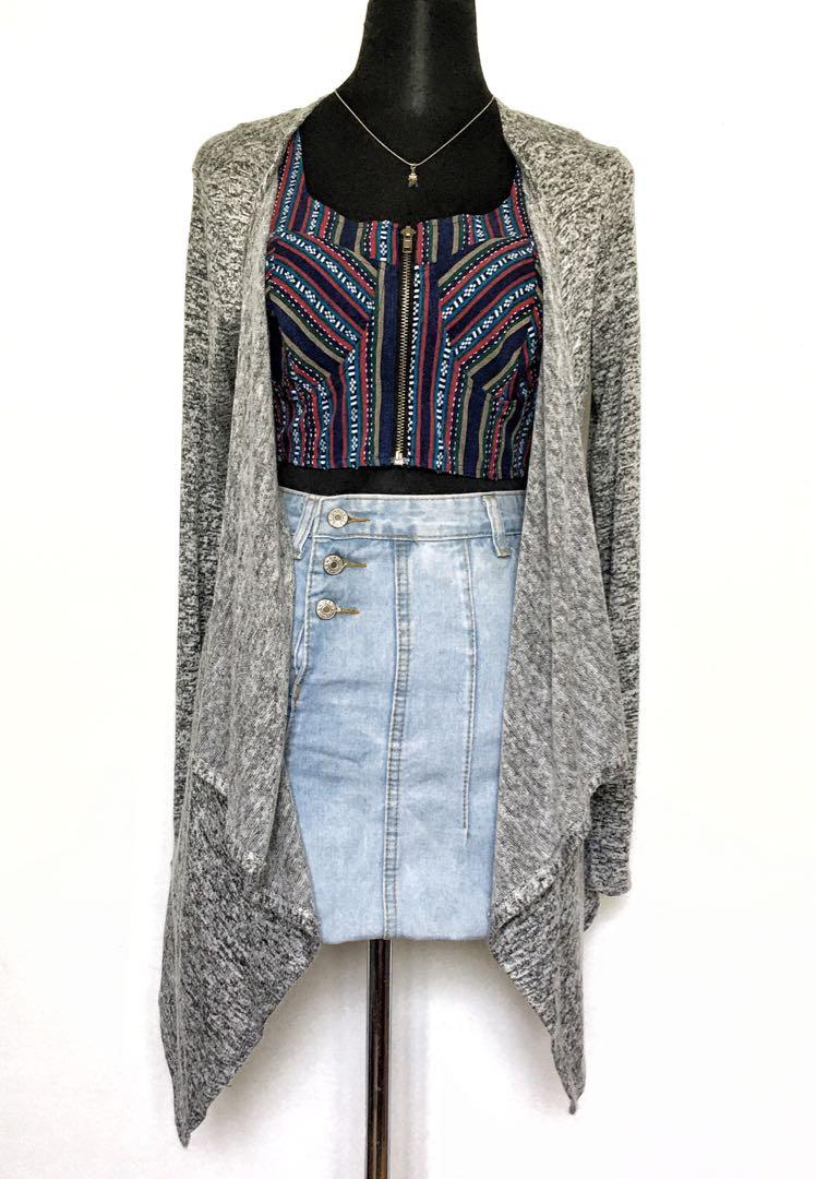 gray long cardigan