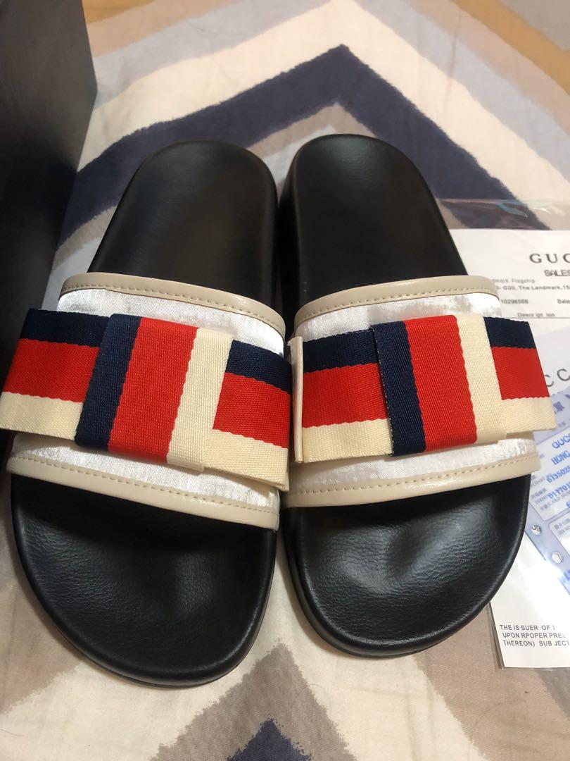 Gucci bow best sale slides white