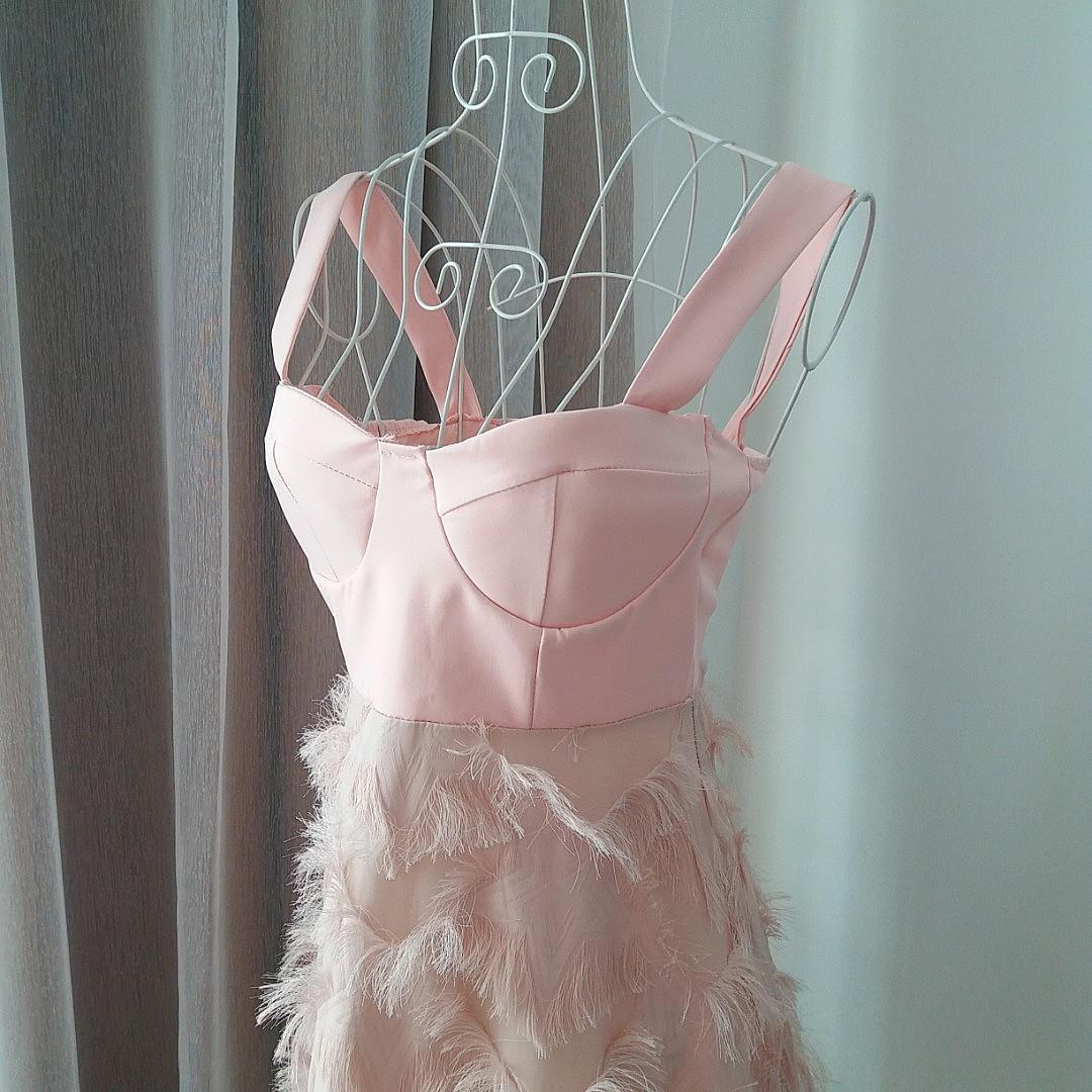 Light Pink Feather Dress, Women's 