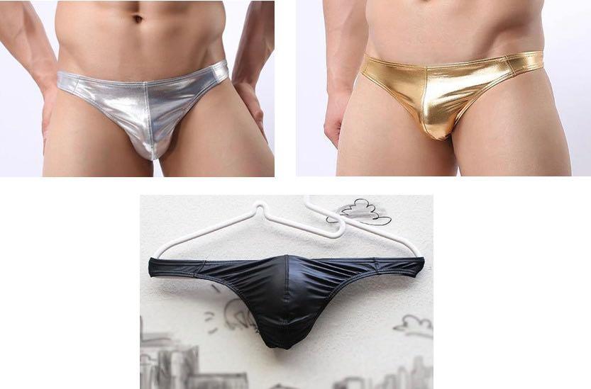 Men Faux Leather Thong Underwear S M L Men s Fashion Bottoms New Underwear on Carousell