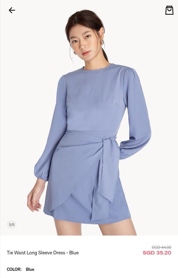 Tie waist long sleeve dress clearance