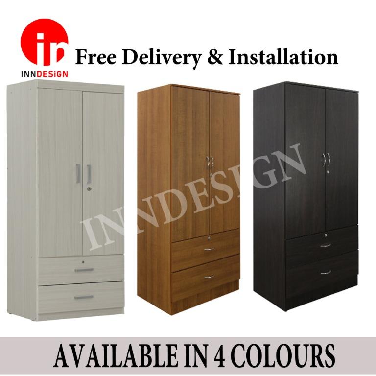 Ready Stock 4 Colours 2 Doors Wardrobe Furniture Shelves Drawers On Carousell